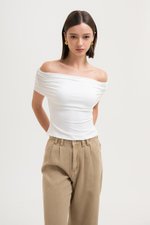 JEMMA RUCHED OFF SHOULDER MESH TOP JEMMA RUCHED OFF SHOULDER MESH TOP