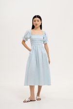 AINSLIE PUFF SLEEVES SMOCKED LINEN DRESS
