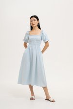 AINSLIE PUFF SLEEVES SMOCKED LINEN DRESS