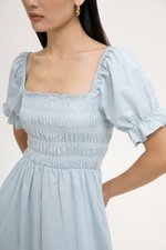 AINSLIE PUFF SLEEVES SMOCKED LINEN DRESS