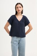 ADAHLIA V NECK BUTTONDOWN MUSLIN TOP