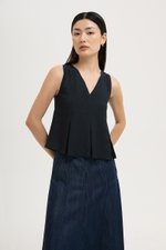 CARLINA PLEATED V NECK TOP