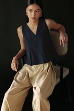 CARLINA PLEATED V NECK TOP
