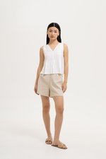 CARLINA PLEATED V NECK TOP