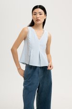 CARLINA PLEATED V NECK TOP