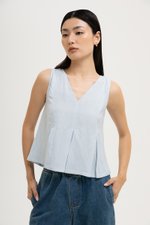 CARLINA PLEATED V NECK TOP