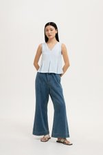 CARLINA PLEATED V NECK TOP