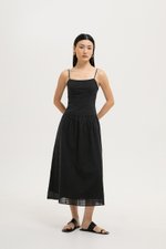 TERRIA DROP WAIST CHECKERED COTTON DRESS