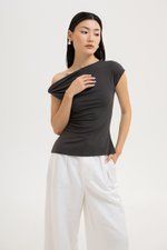 VIKKI ASYMMETRIC TWIST OFF SHOULDER TOP