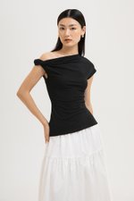 VIKKI ASYMMETRIC TWIST OFF SHOULDER TOP