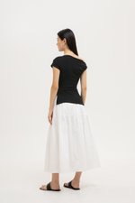 VIKKI ASYMMETRIC TWIST OFF SHOULDER TOP