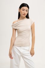 VIKKI ASYMMETRIC TWIST OFF SHOULDER TOP