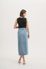 SADDIE DENIM MIDI SKIRT W SLIT SADDIE DENIM MIDI SKIRT W SLIT