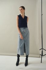 SADDIE DENIM MIDI SKIRT W SLIT SADDIE DENIM MIDI SKIRT W SLIT