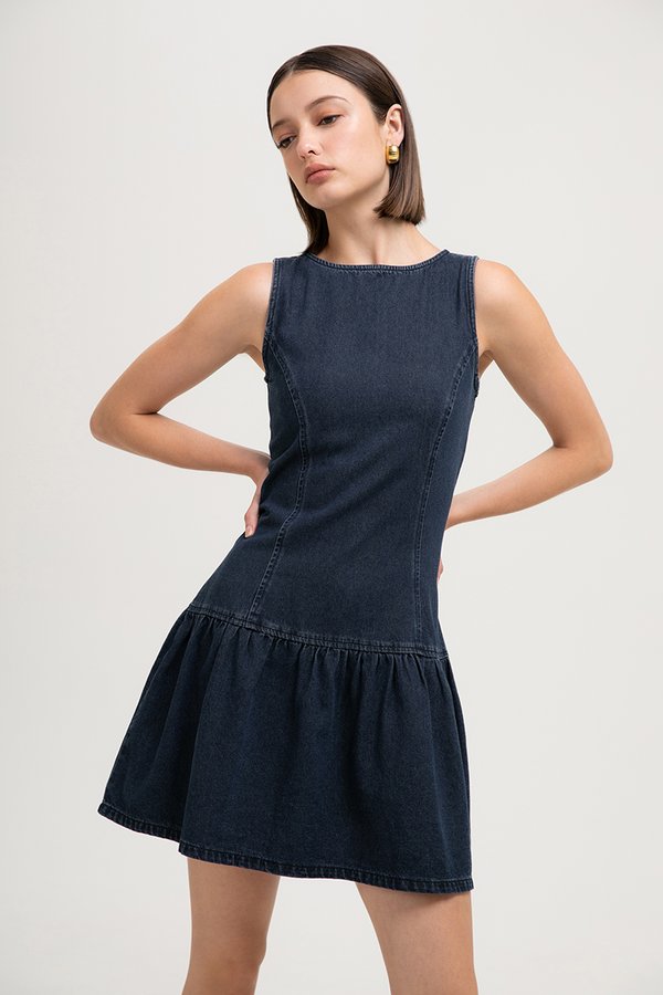 AUDREY DROP WAIST DENIM MINI DRESS