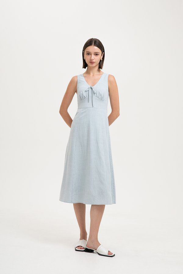 RUTH TIE FRONT GINGHAM MIDI DRESS