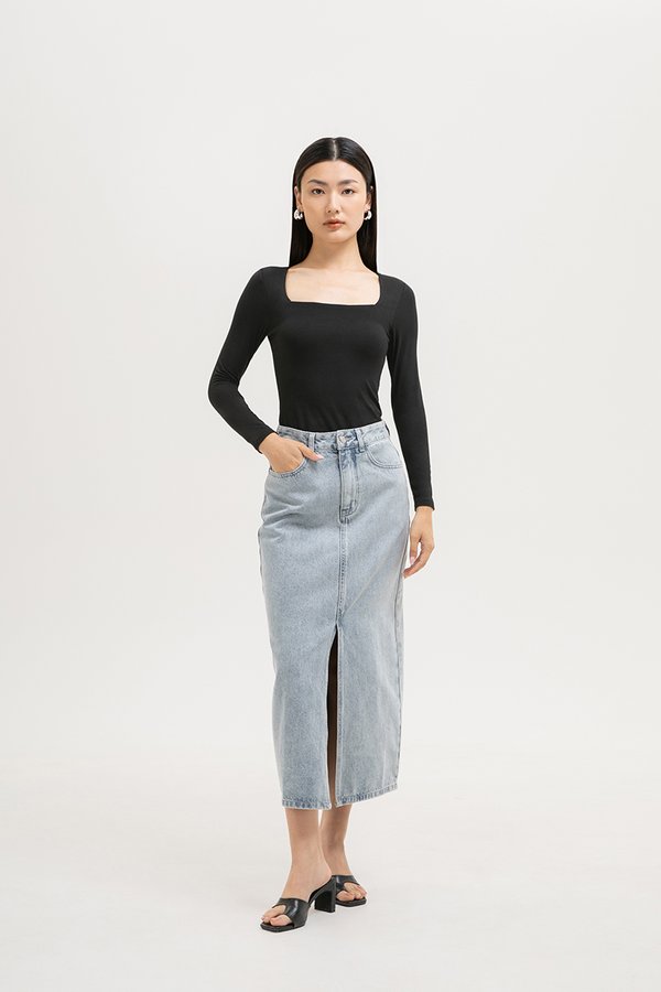 SADDIE DENIM MIDI SKIRT W SLIT