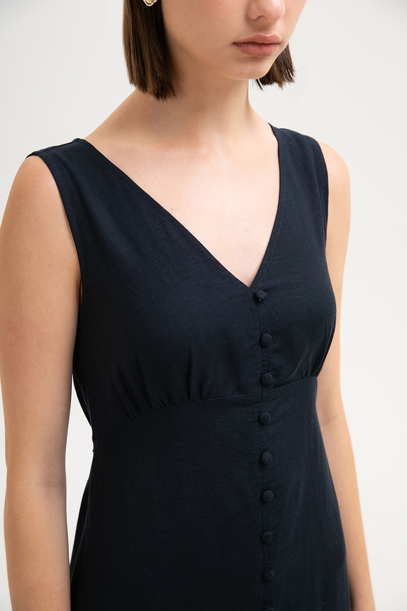 AURIELLE WAIST TIE LINEN DRESS