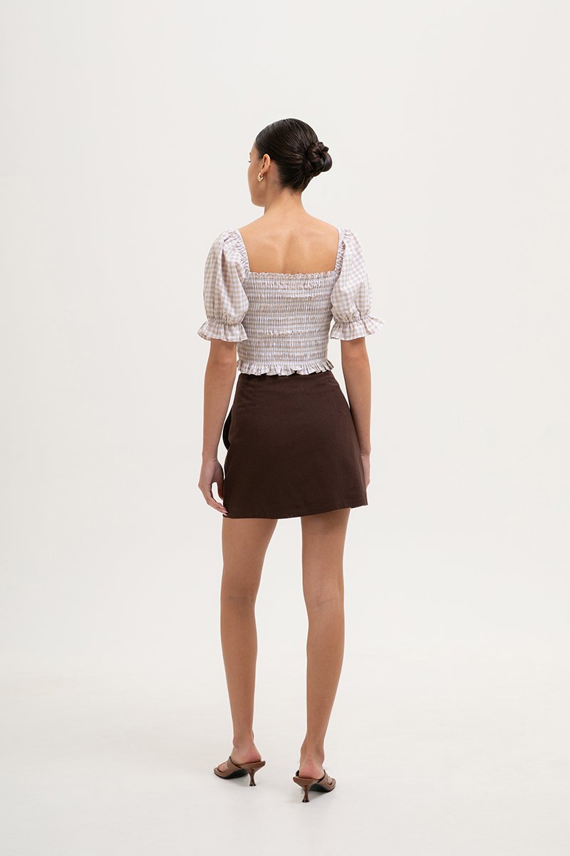 KEYLA GINGHAM SMOCKED PUFF SLEEVES CROP TOP