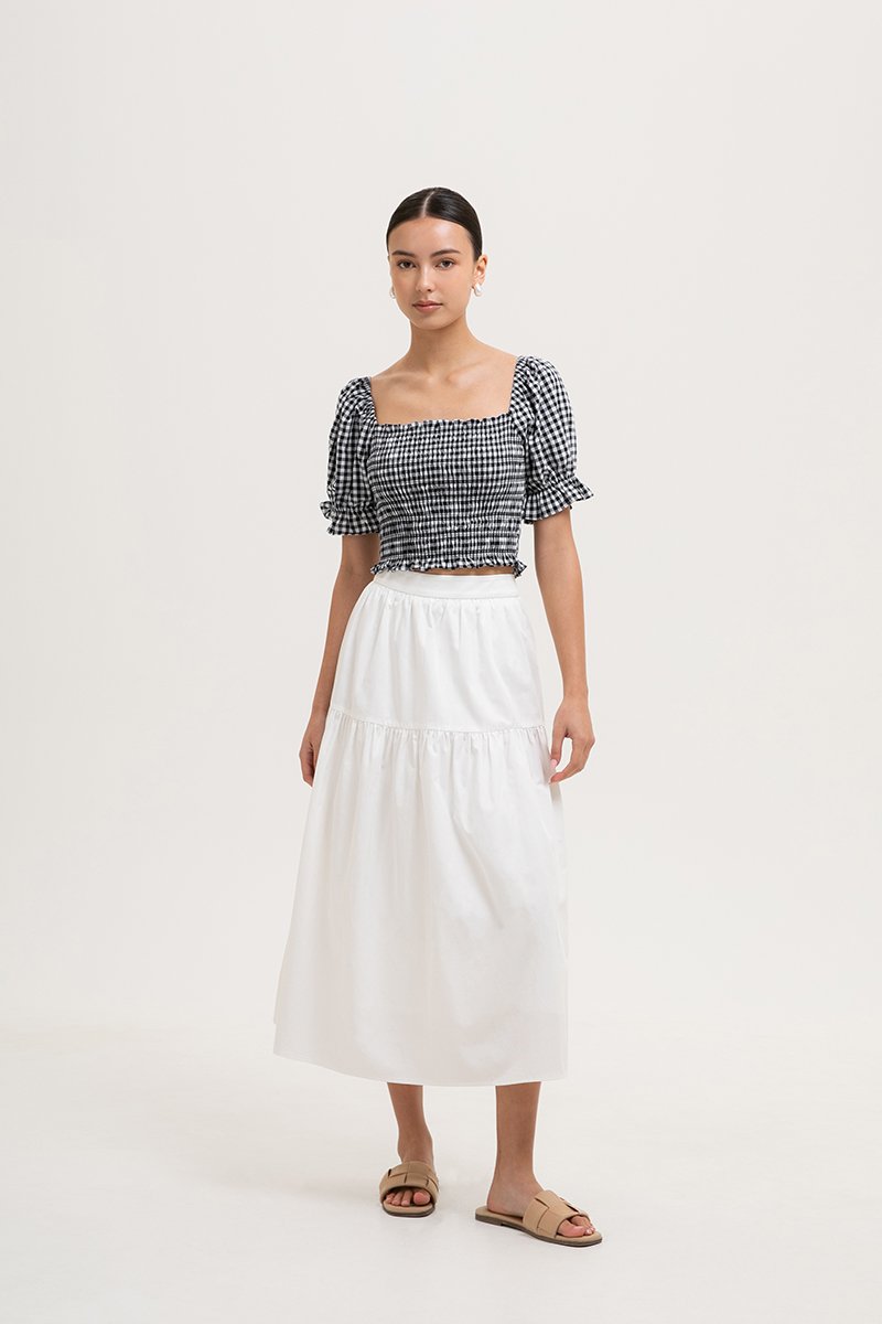 KEYLA GINGHAM SMOCKED PUFF SLEEVES CROP TOP