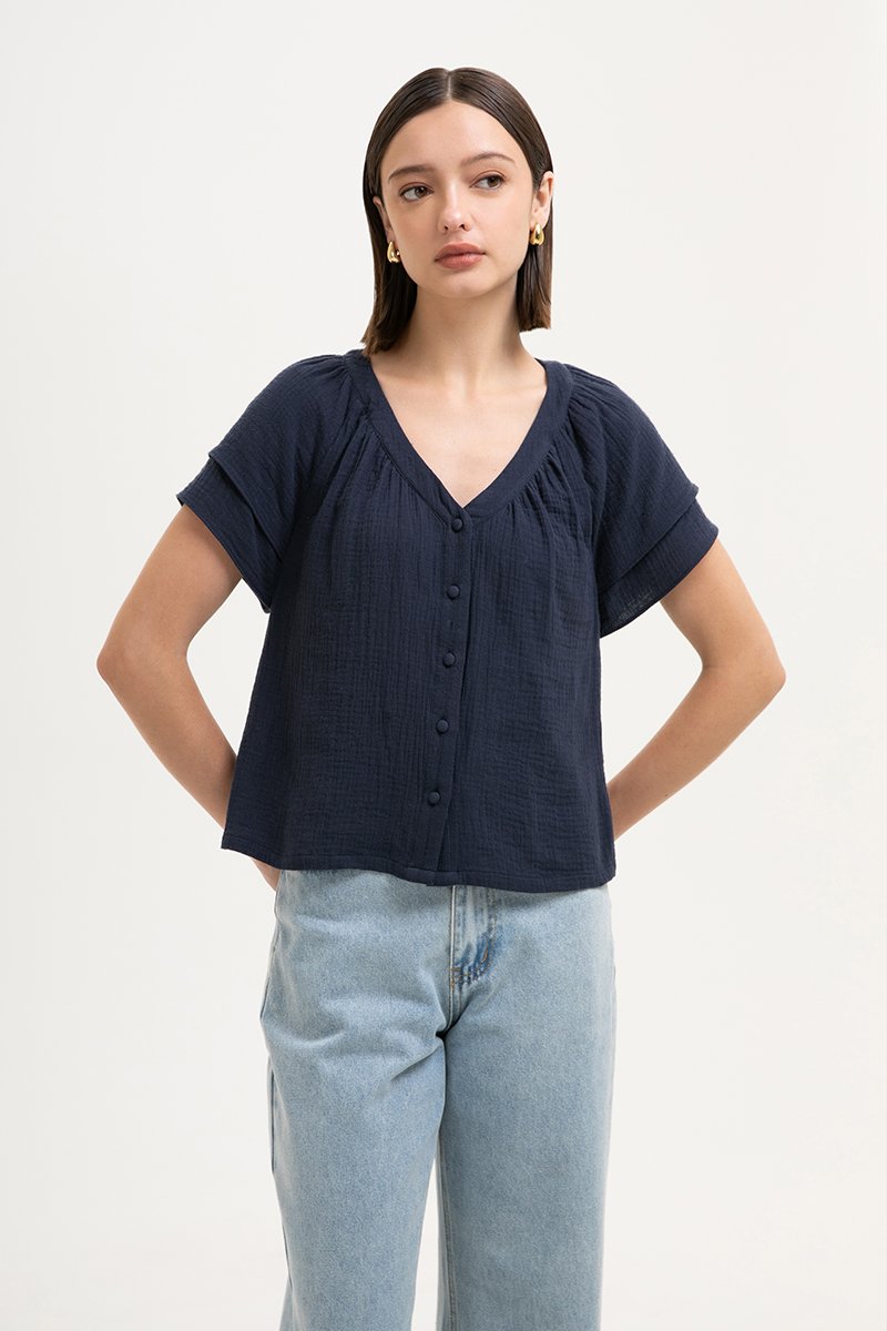 ADAHLIA V NECK BUTTONDOWN MUSLIN TOP