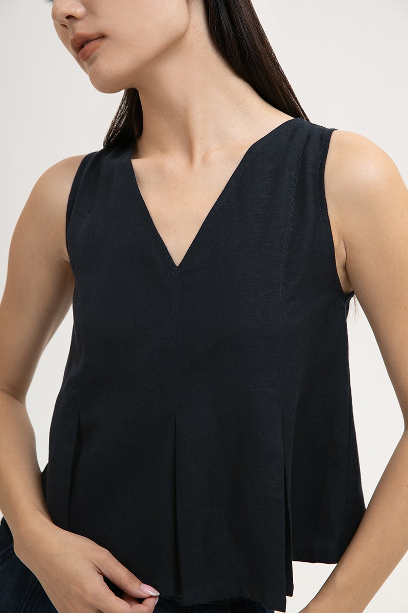 CARLINA PLEATED V NECK TOP