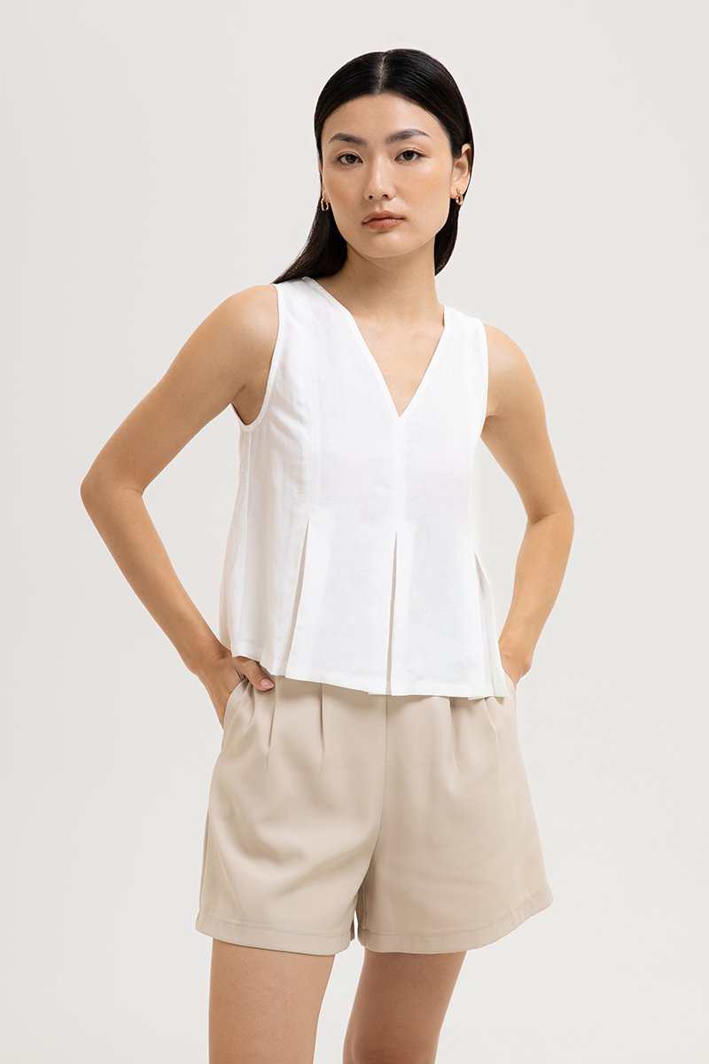 CARLINA PLEATED V NECK TOP