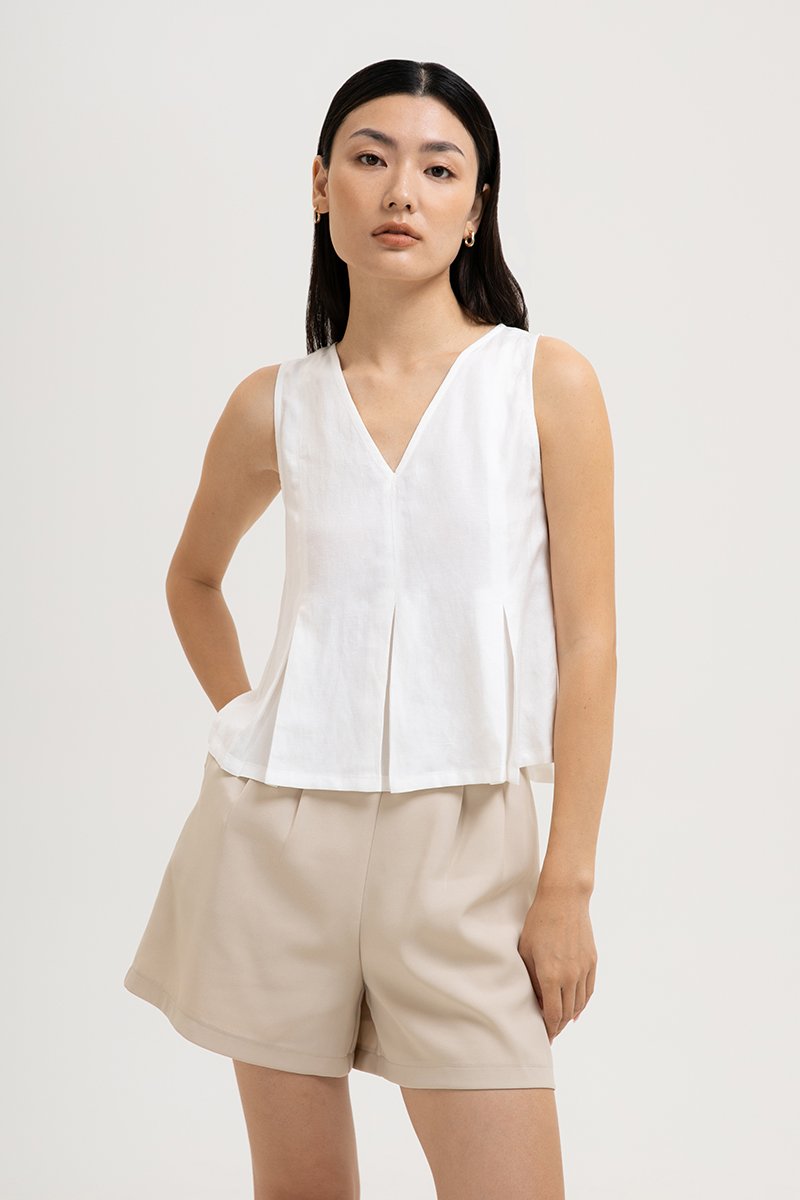 CARLINA PLEATED V NECK TOP