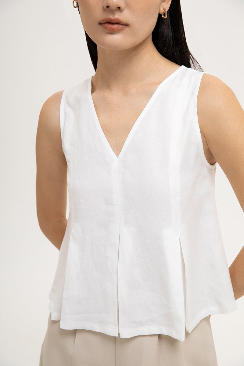 CARLINA PLEATED V NECK TOP