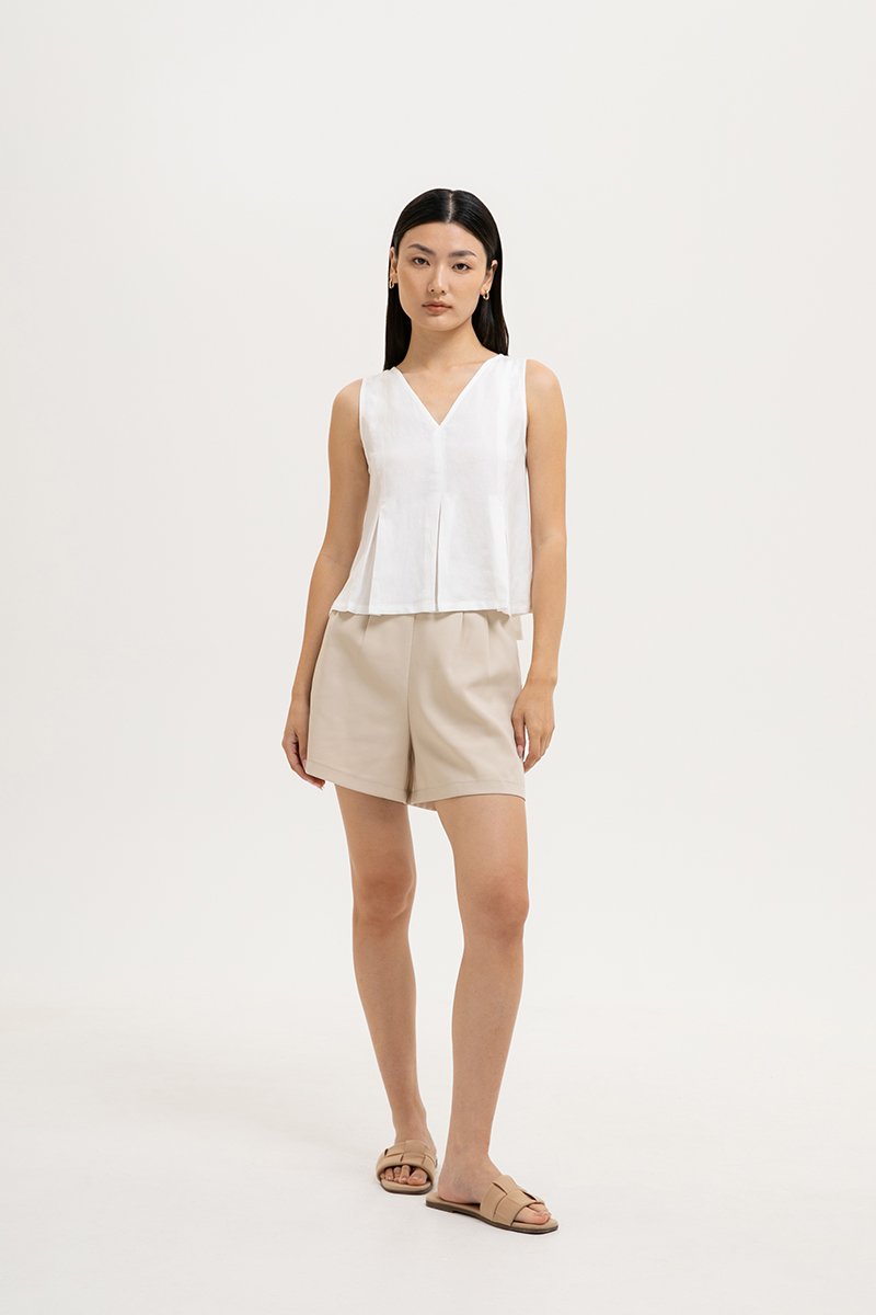 CARLINA PLEATED V NECK TOP