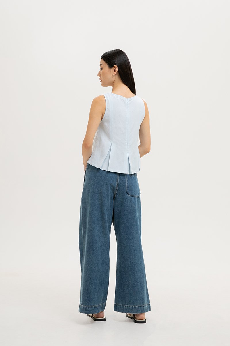 CARLINA PLEATED V NECK TOP