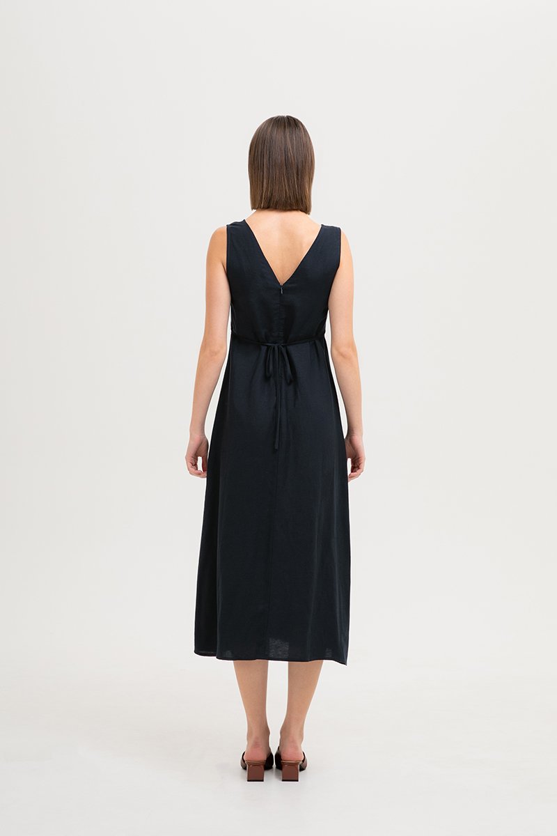 AURIELLE WAIST TIE LINEN DRESS