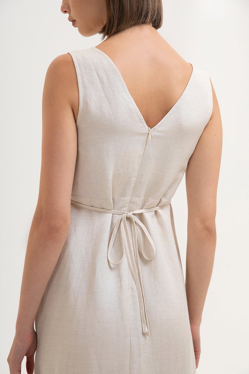 AURIELLE WAIST TIE LINEN DRESS