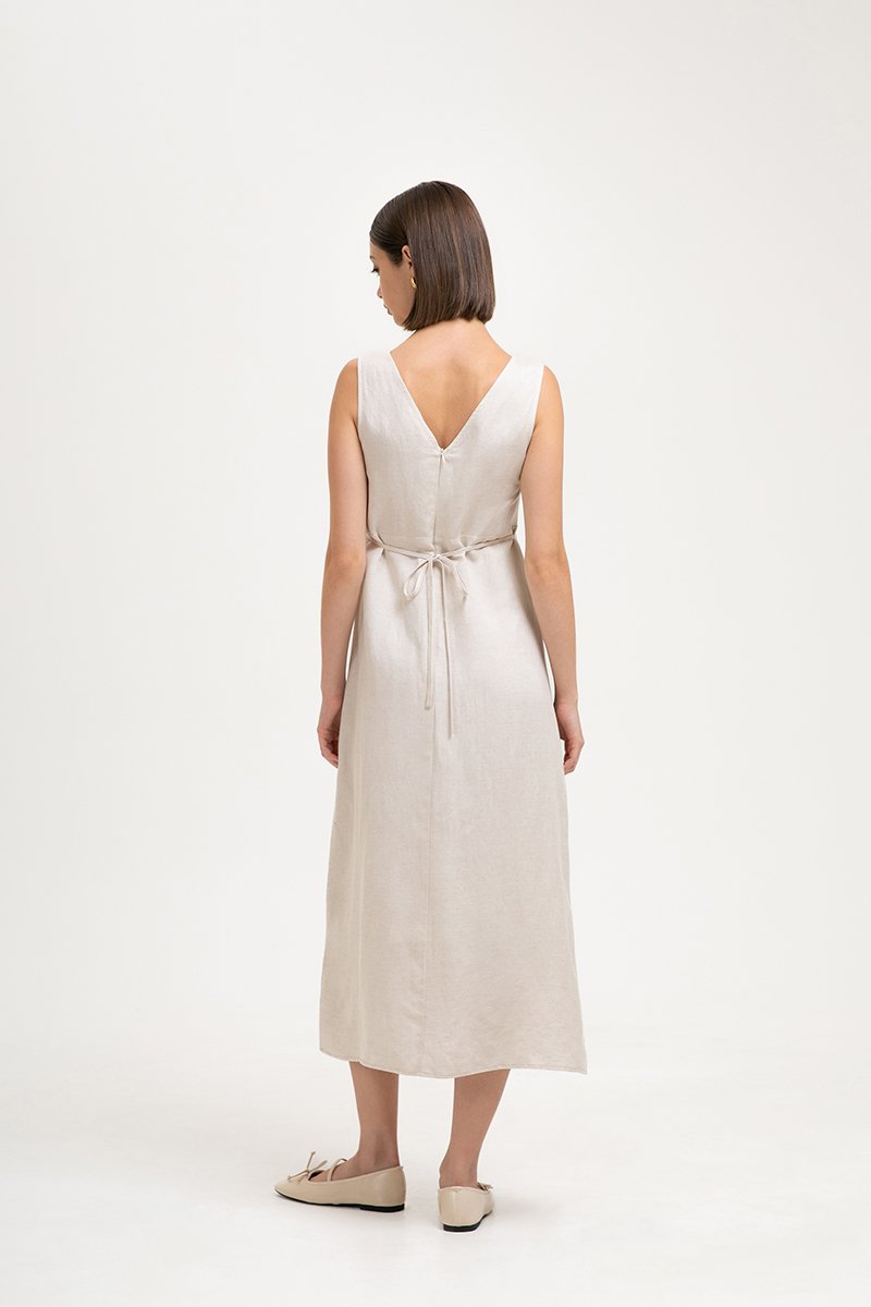 AURIELLE WAIST TIE LINEN DRESS