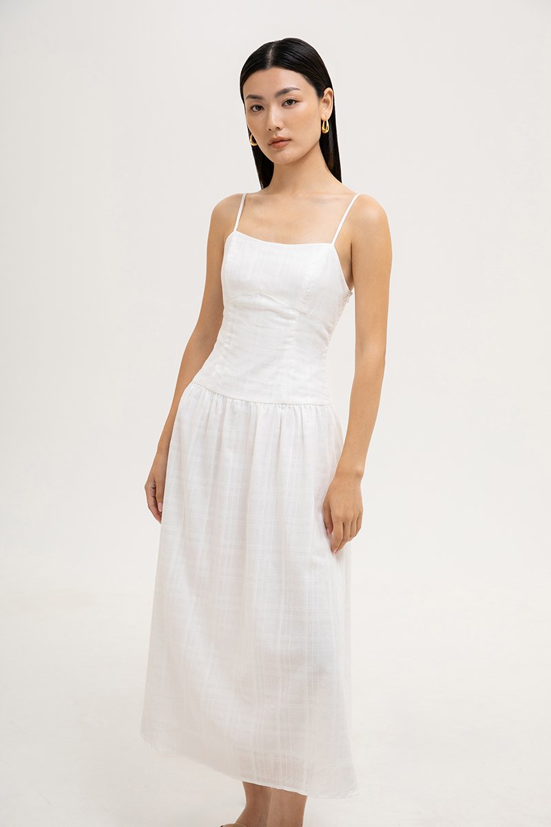 TERRIA DROP WAIST CHECKERED COTTON DRESS