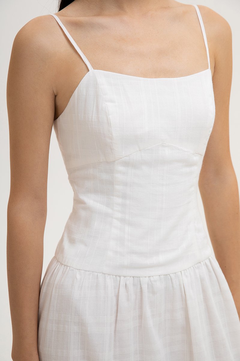 TERRIA DROP WAIST CHECKERED COTTON DRESS