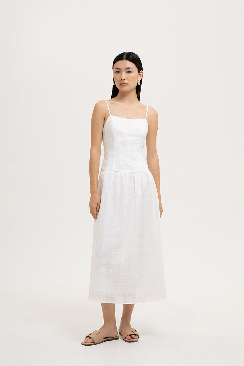 TERRIA DROP WAIST CHECKERED COTTON DRESS