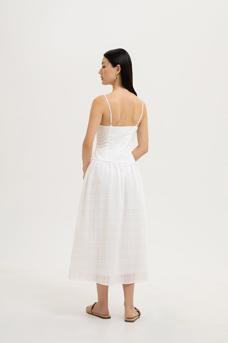 TERRIA DROP WAIST CHECKERED COTTON DRESS