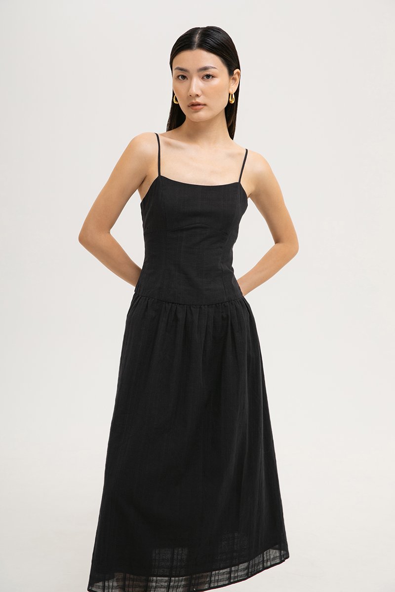 TERRIA DROP WAIST CHECKERED COTTON DRESS