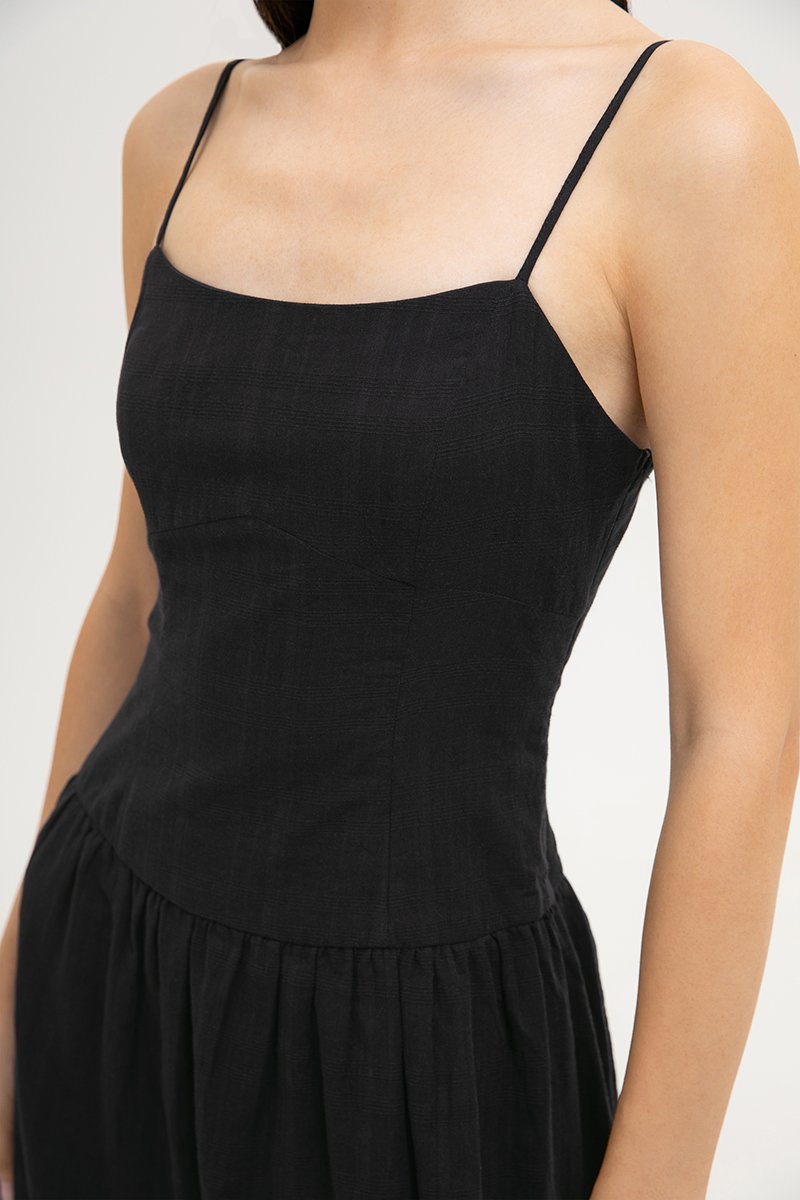 TERRIA DROP WAIST CHECKERED COTTON DRESS