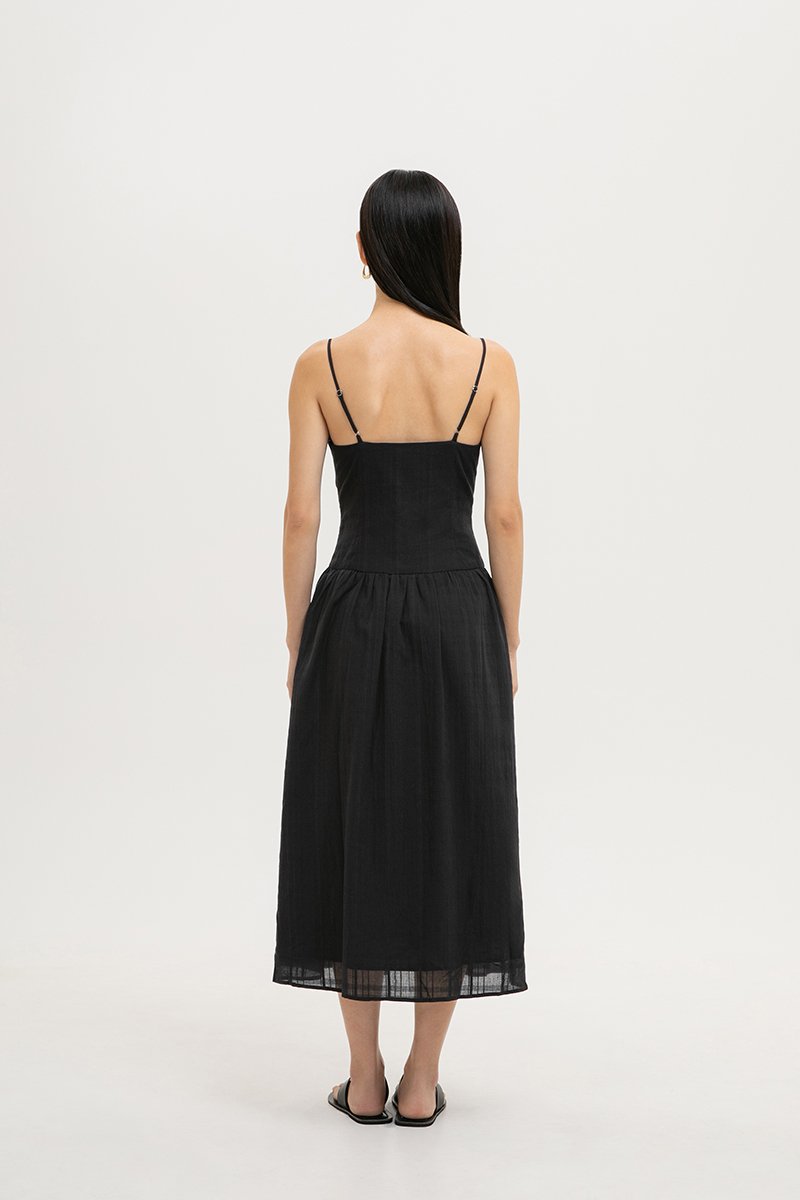 TERRIA DROP WAIST CHECKERED COTTON DRESS