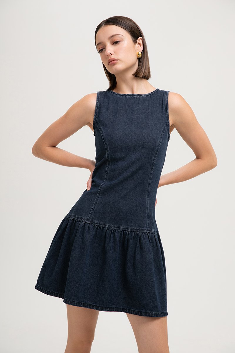 *BACKORDER* AUDREY DROP WAIST DENIM MINI DRESS