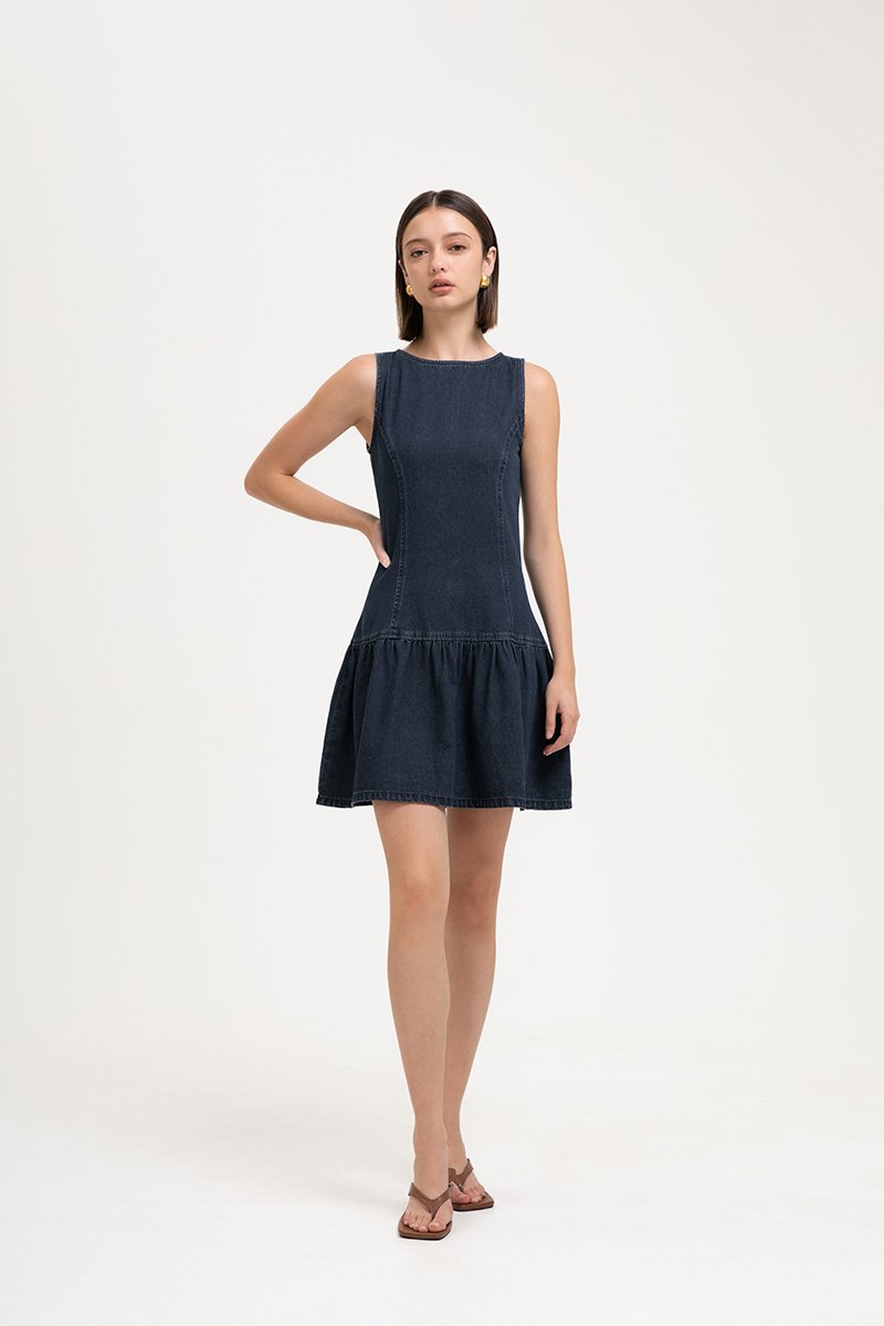 *BACKORDER* AUDREY DROP WAIST DENIM MINI DRESS
