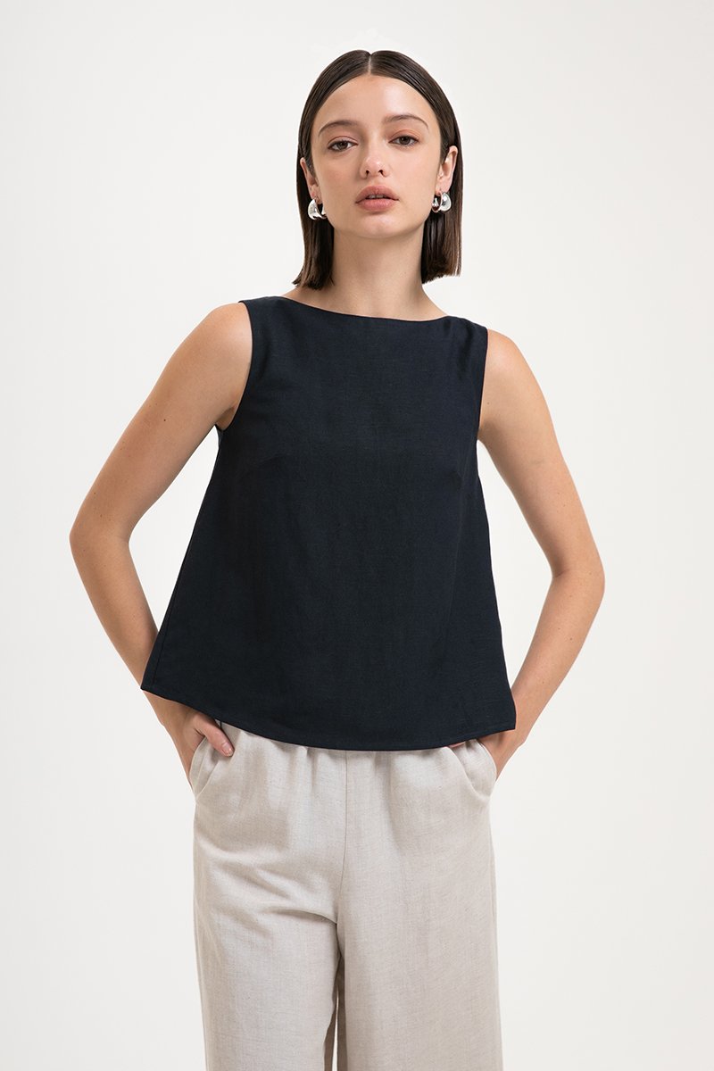 LAUREN SPLIT BACK LINEN TOP
