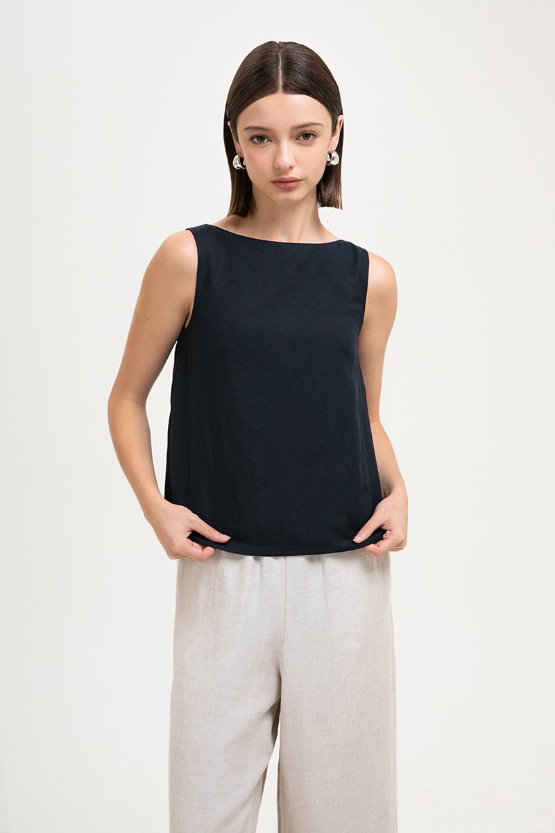 LAUREN SPLIT BACK LINEN TOP