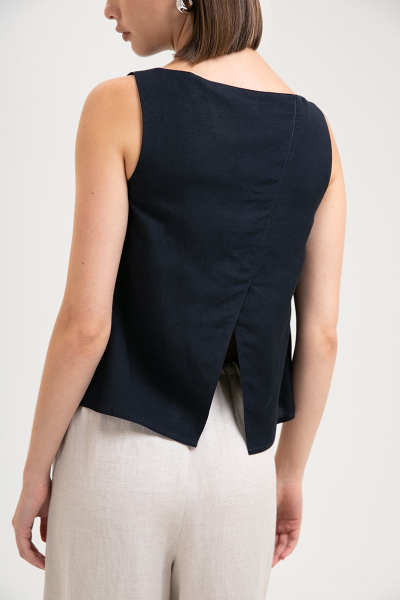 LAUREN SPLIT BACK LINEN TOP