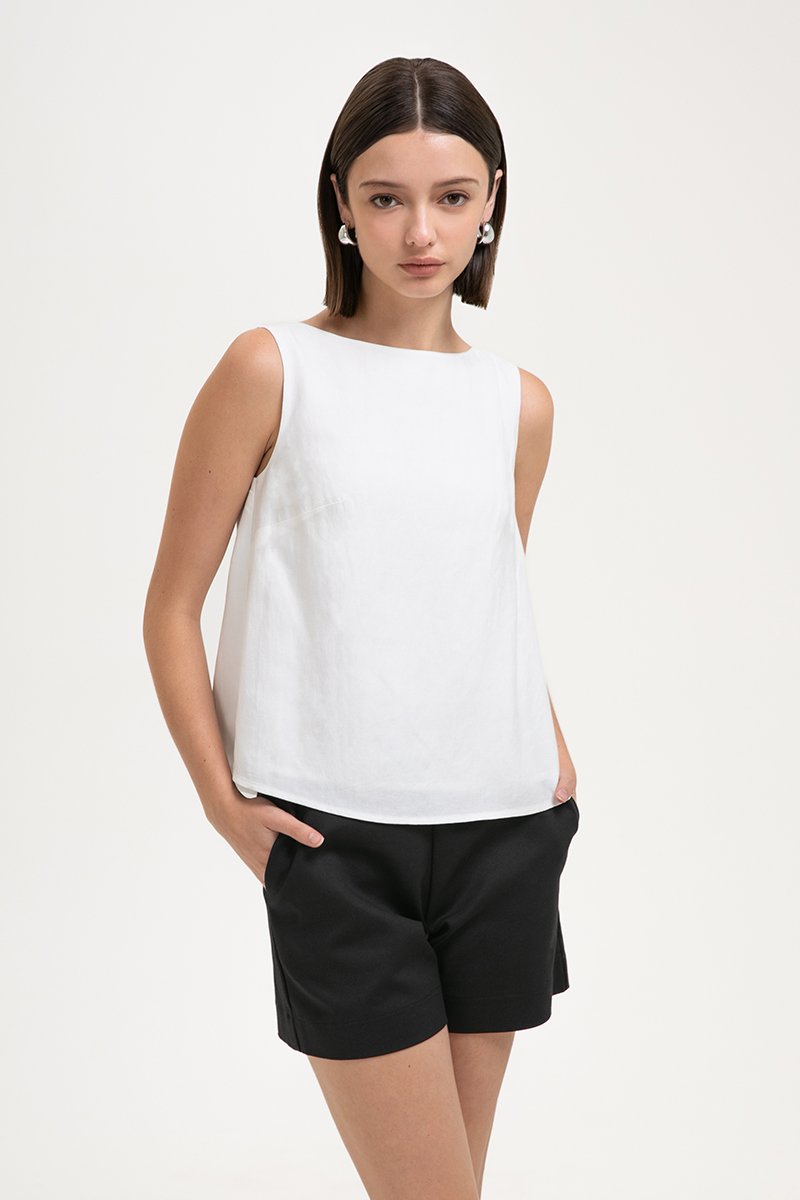 LAUREN SPLIT BACK LINEN TOP