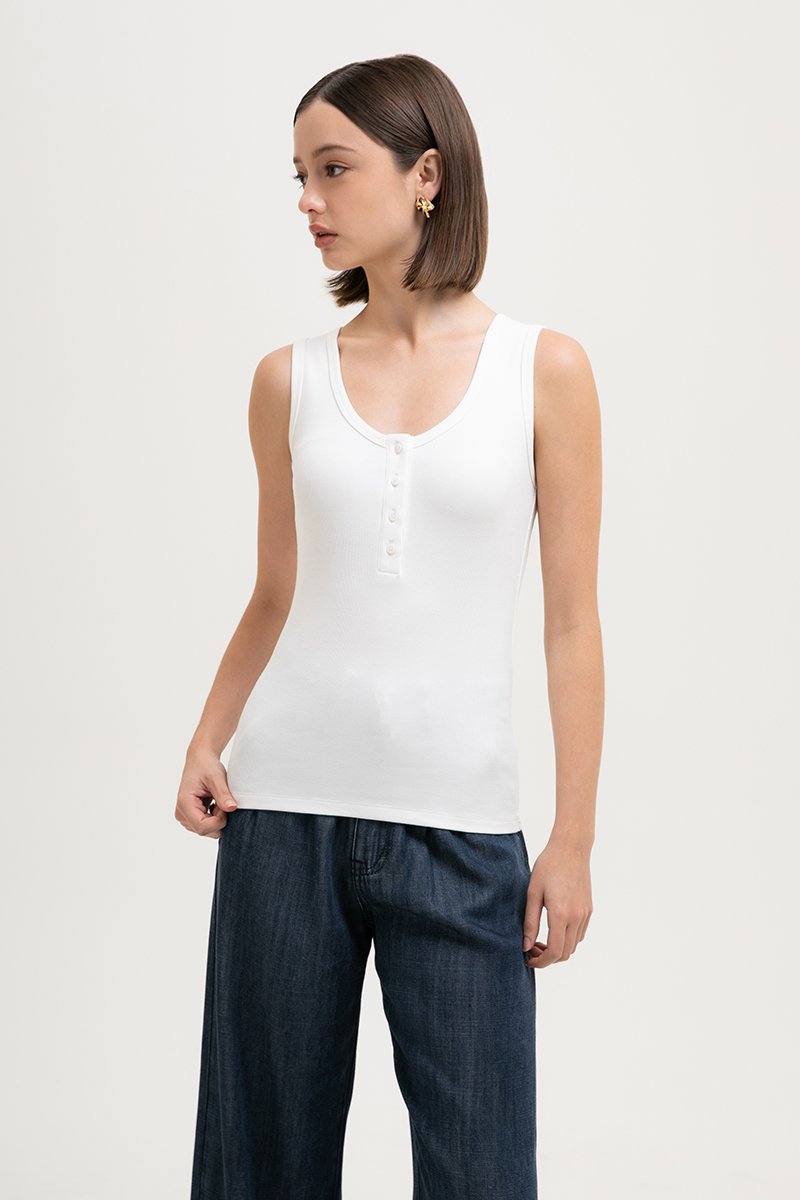MAVIE SCOOP NECK BUTTON DOWN TANK TOP