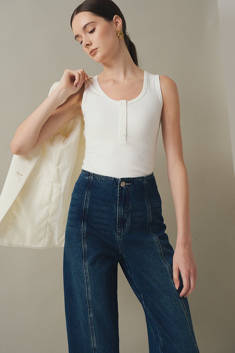 MAVIE SCOOP NECK BUTTON DOWN TANK TOP