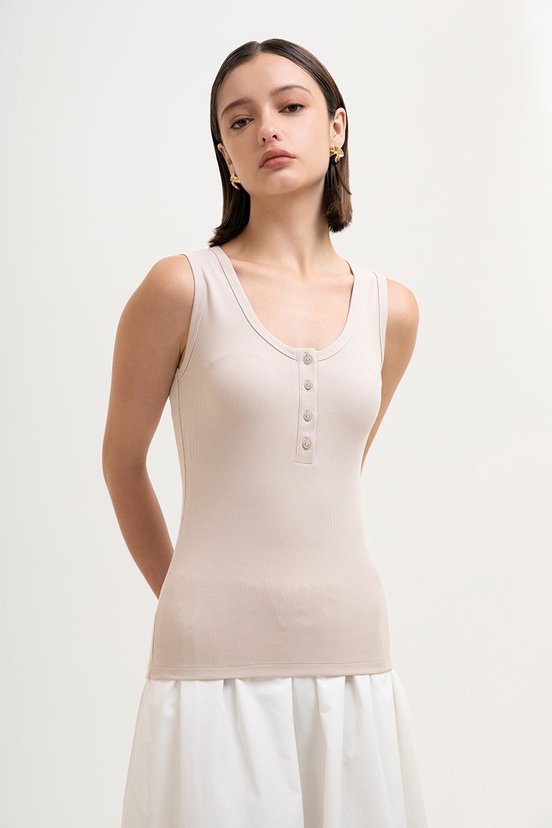 MAVIE SCOOP NECK BUTTON DOWN TANK TOP